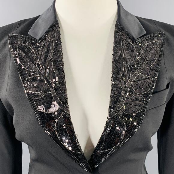 EMILIO PUCCI Size 12 Black Wool Mohair Sequined Jacket Blazer - Picture 2 of 10